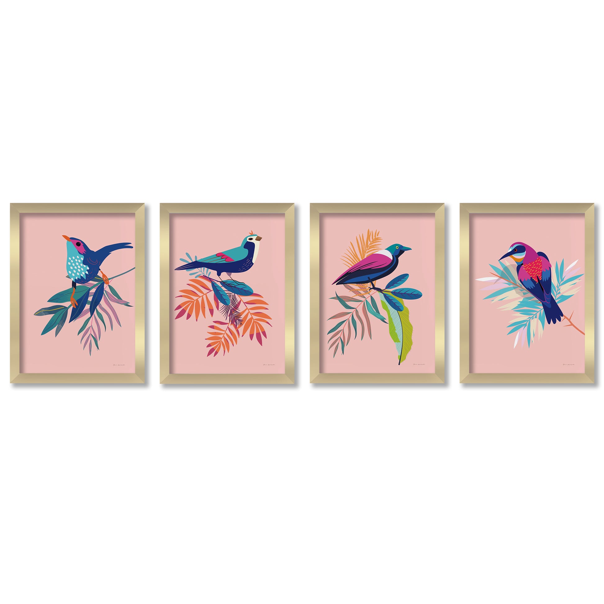 Exotic Birds by Silvia Vassileva - 4 Piece Gallery Framed Print Art Set