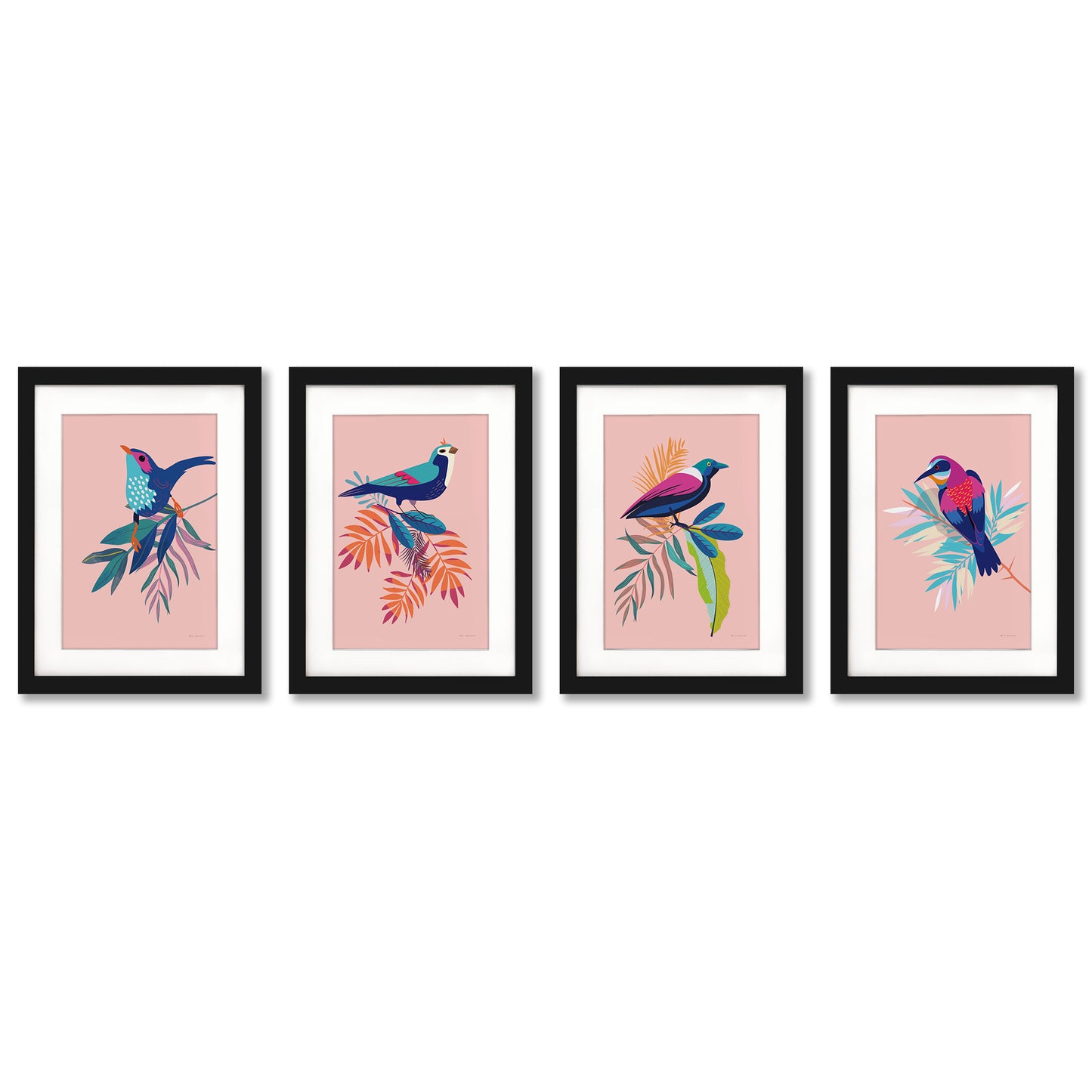 Exotic Birds by Omar Escalante - 4 Piece Gallery Framed Print Art Set - Americanflat
