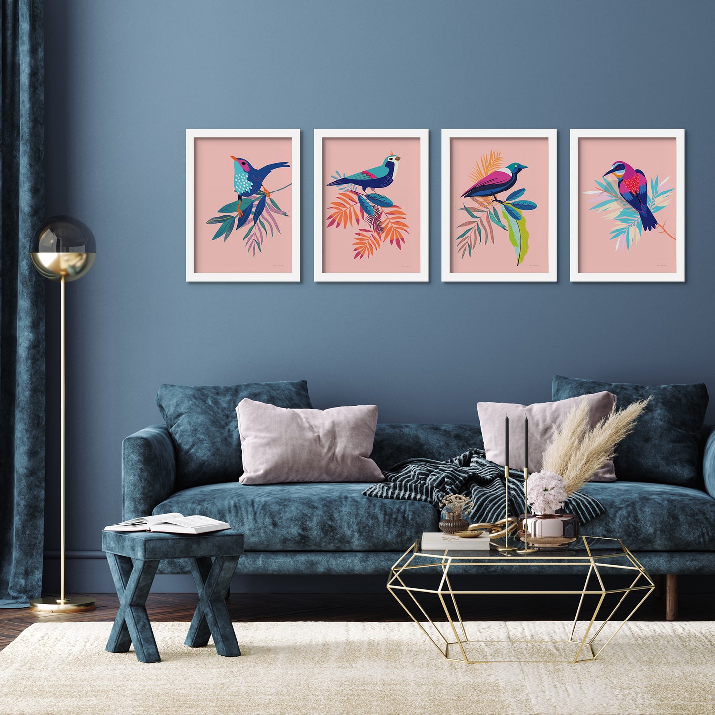 Exotic Birds by Omar Escalante - 4 Piece Gallery Framed Print Art Set - Americanflat
