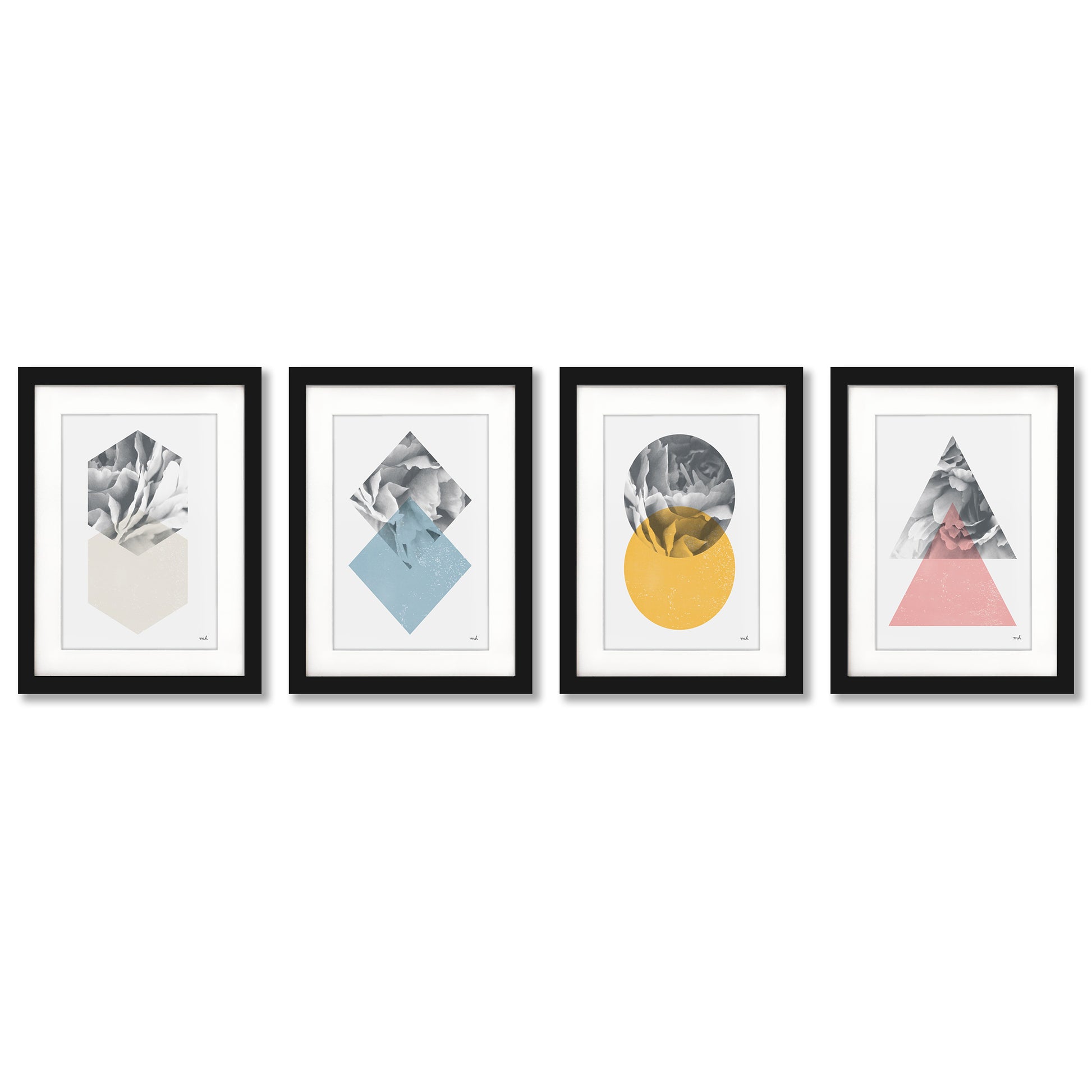 Geometric Marble by Silvia Vassileva - 4 Piece Gallery Framed Print with Mat Art Set