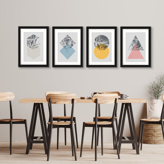 Geometric Marble by Silvia Vassileva - 4 Piece Gallery Framed Print with Mat Art Set
