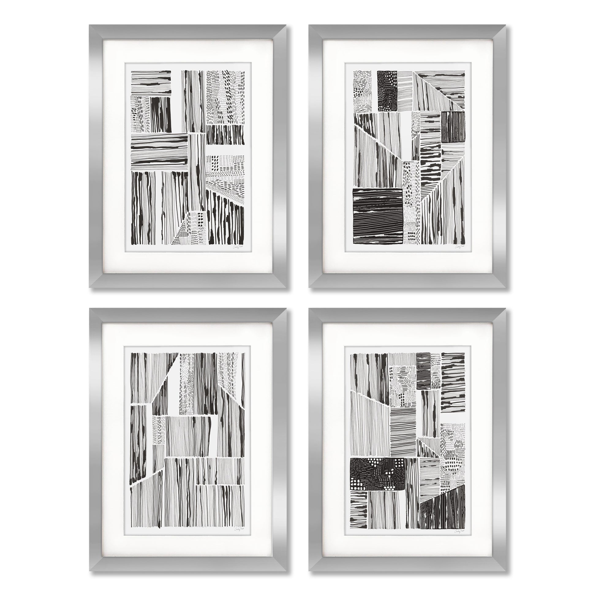 Lined Up by Silvia Vassileva - 4 Piece Gallery Framed Print with Mat Art Set