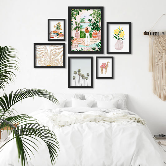 Watercolor Floral Camel - 6 Piece Framed Gallery Wall Set - Art Set - Americanflat