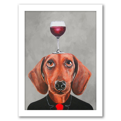 Dachshund With Wineglass By Coco De Paris - White Framed Print