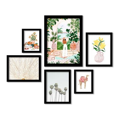 Botanical Boho Girl- 6 Piece Framed Gallery Wall Set - Art Set - Americanflat