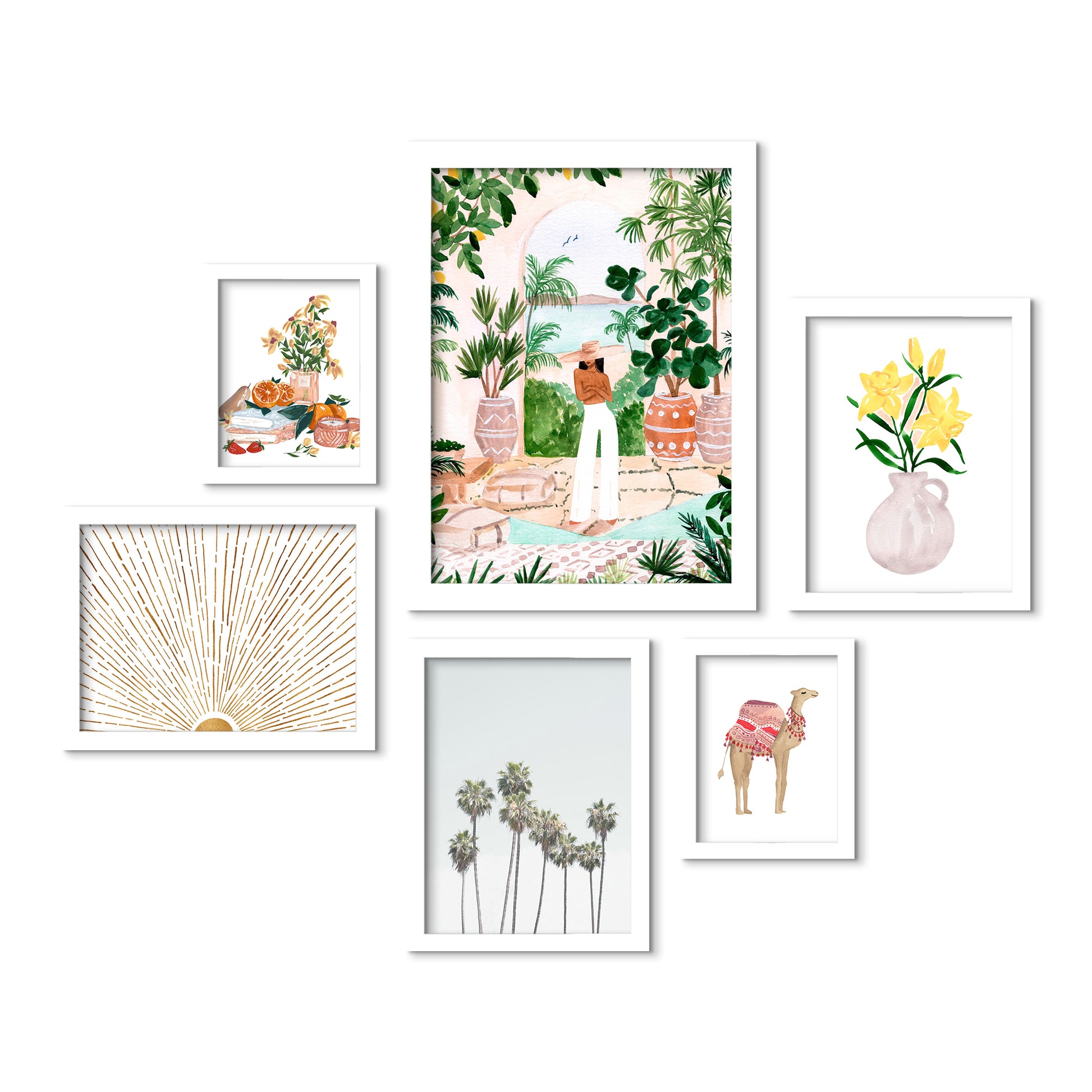 Botanical Boho Girl- 6 Piece Framed Gallery Wall Set - Art Set - Americanflat