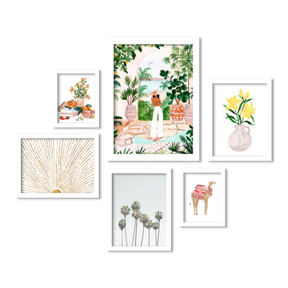 Botanical Boho Girl- 6 Piece Framed Gallery Wall Set - Art Set - Americanflat