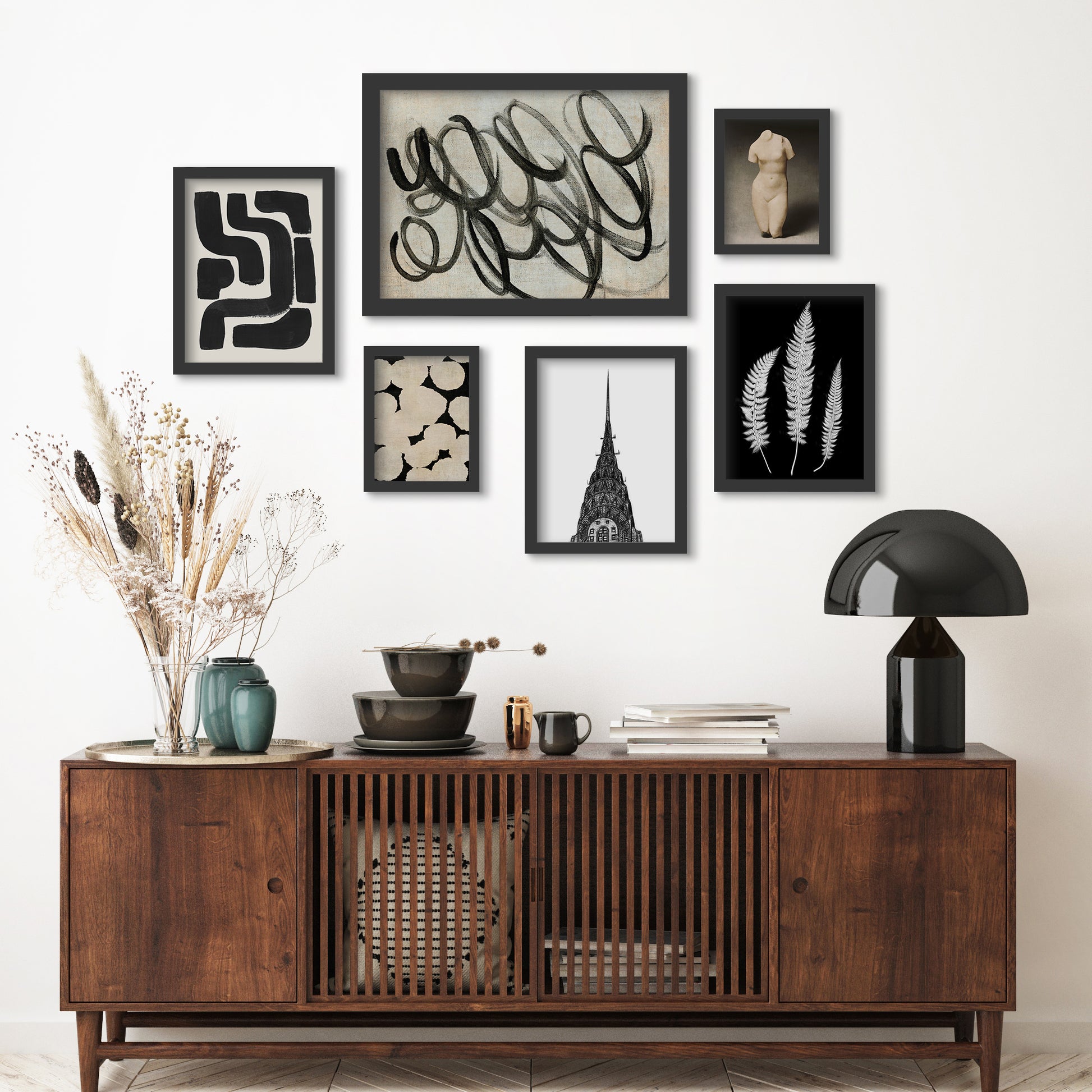 Monochromatic Ink Maze - 6 Piece Framed Gallery Wall Set - Art Set - Americanflat