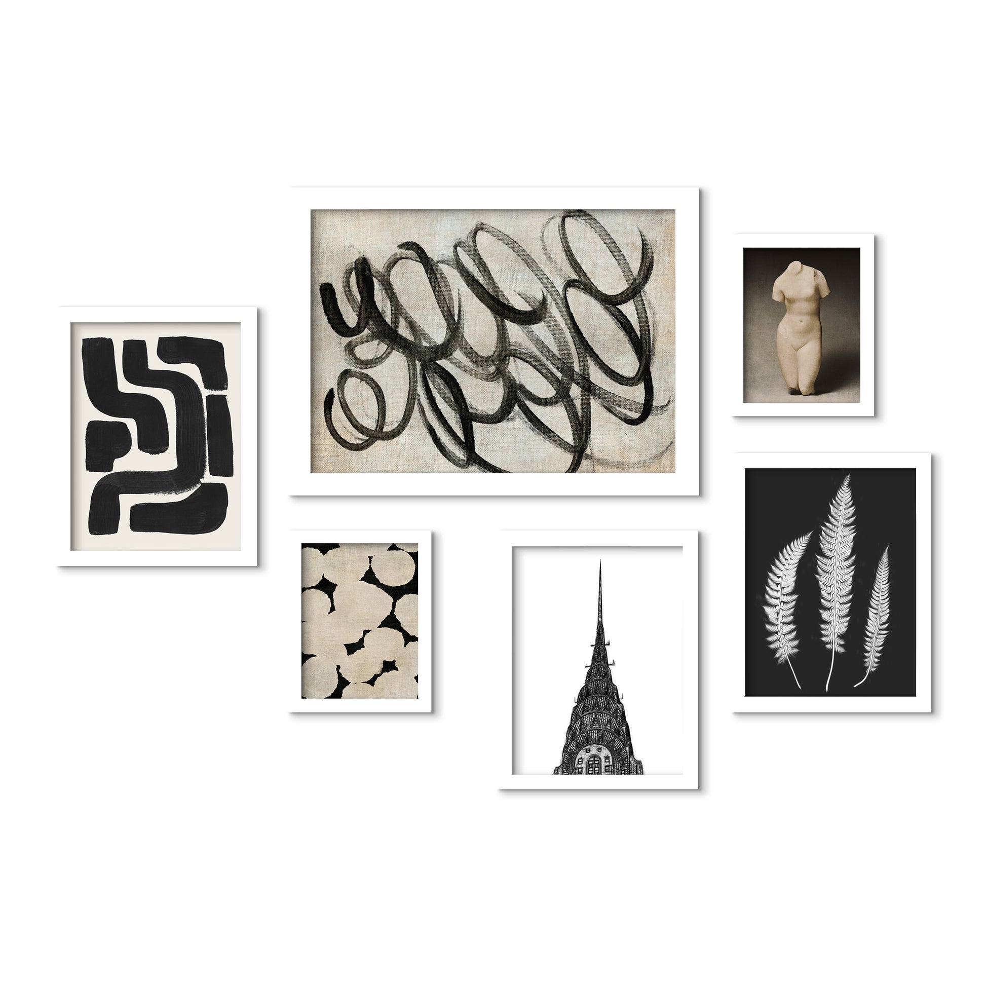 Monochromatic Ink Maze - 6 Piece Framed Gallery Wall Set - Art Set - Americanflat