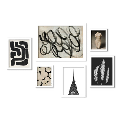Monochromatic Ink Maze - 6 Piece Framed Gallery Wall Set - Art Set - Americanflat