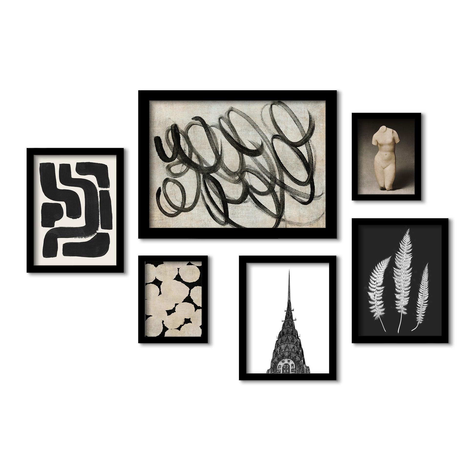 Monochromatic Ink Maze - 6 Piece Framed Gallery Wall Set - Art Set - Americanflat