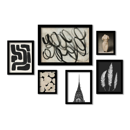 Monochromatic Ink Maze - 6 Piece Framed Gallery Wall Set - Art Set - Americanflat