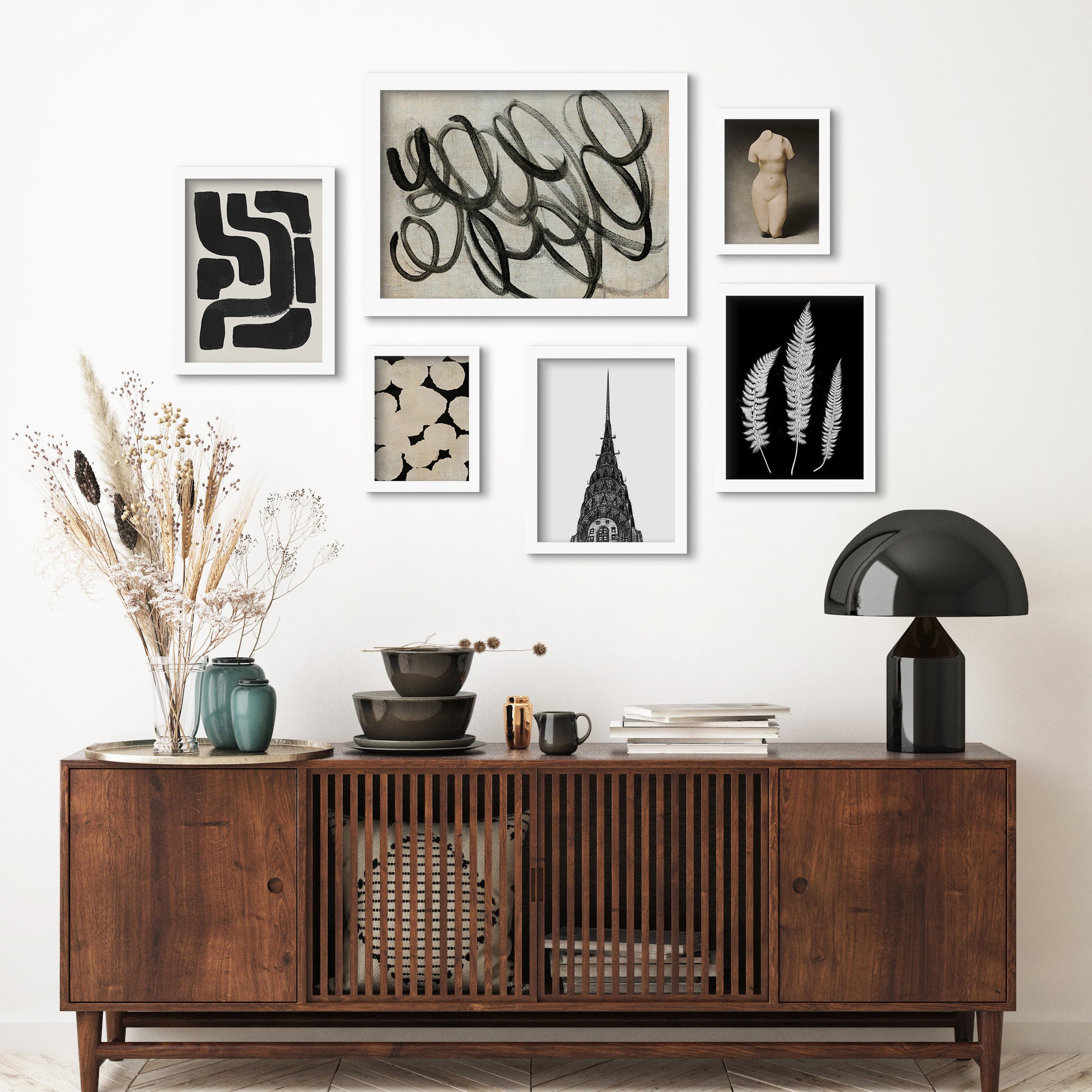 Monochromatic Ink Maze - 6 Piece Framed Gallery Wall Set - Art Set - Americanflat