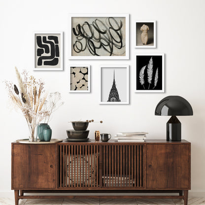 Monochromatic Ink Maze - 6 Piece Framed Gallery Wall Set - Art Set - Americanflat