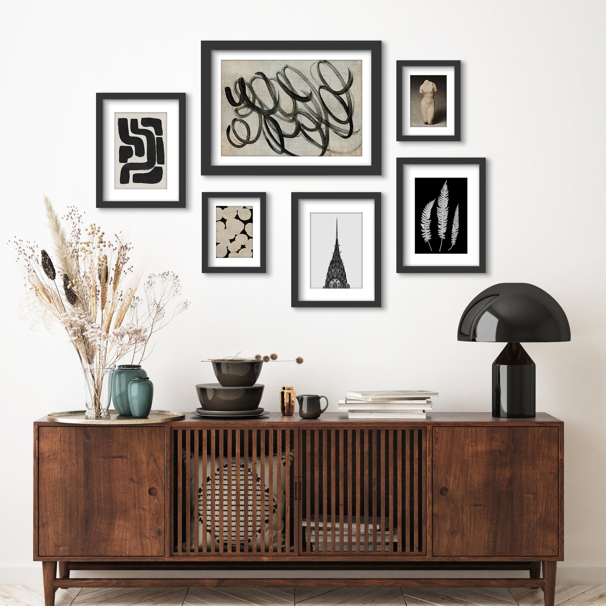 Monochromatic Ink Maze - 6 Piece Framed Gallery Wall Set - Americanflat