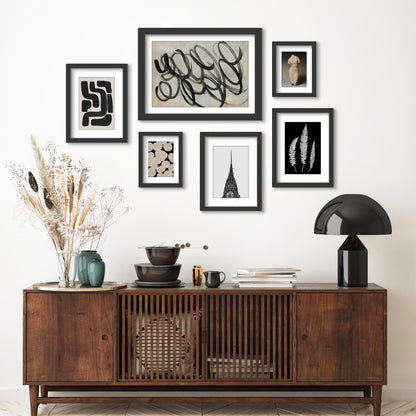Monochromatic Ink Maze - 6 Piece Framed Gallery Wall Set - Americanflat