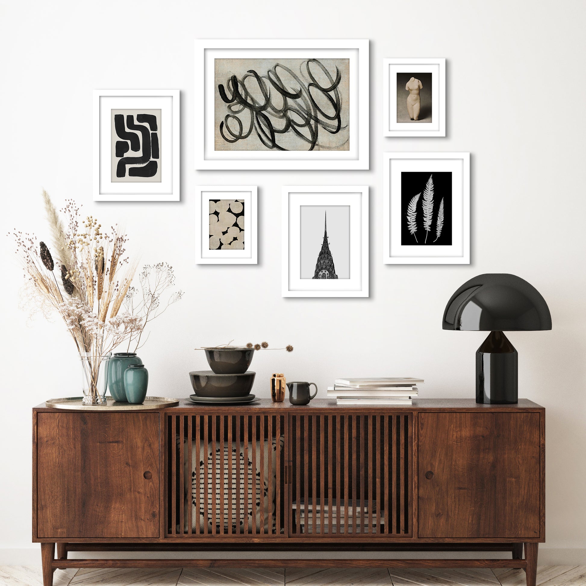 Monochromatic Ink Maze - 6 Piece Framed Gallery Wall Set - Americanflat
