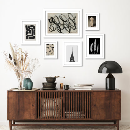 Monochromatic Ink Maze - 6 Piece Framed Gallery Wall Set - Americanflat