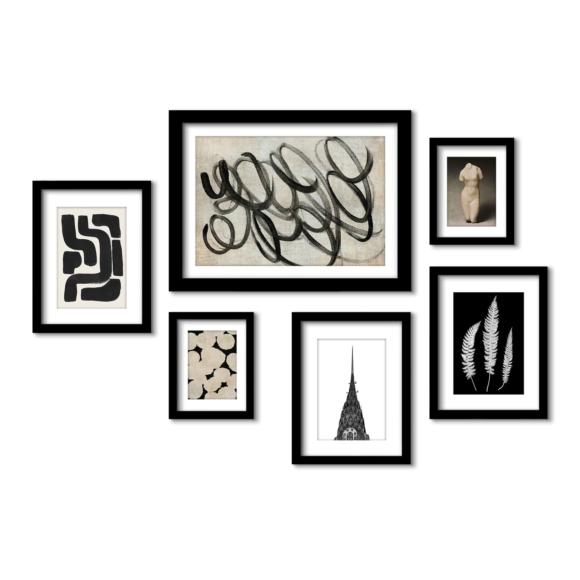 Monochromatic Ink Maze - 6 Piece Framed Gallery Wall Set - Americanflat