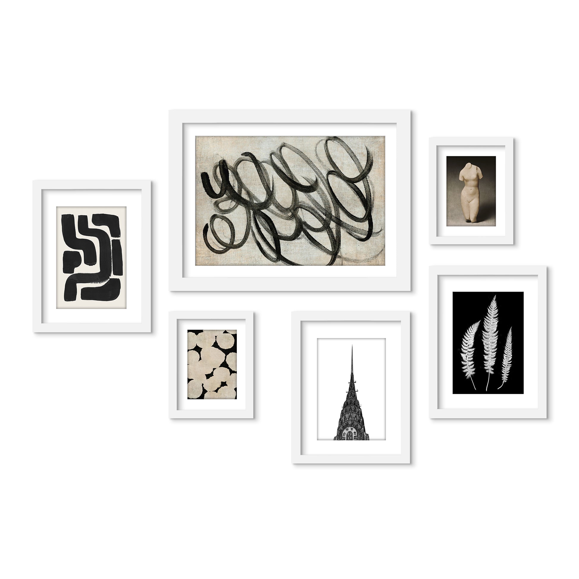 Monochromatic Ink Maze - 6 Piece Framed Gallery Wall Set - Americanflat