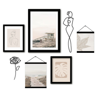Beige Coastal - Framed Multimedia Gallery Art Set