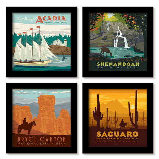 US National Parks 4 Piece Gallery Framed Print Art Set