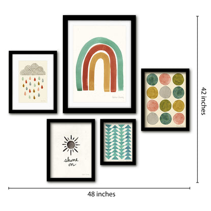 Americanflat 5 Piece Black Framed Gallery Wall Art Set - Colorful Rainbow Shapes Wire Art