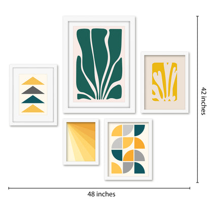 Americanflat 5 Piece Black Framed Gallery Wall Art Set - Yellow & Green Abstract Shapes Peace