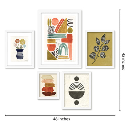 Americanflat 5 Piece Black Framed Gallery Wall Art Set - Colorful Abstract Floral Shapes