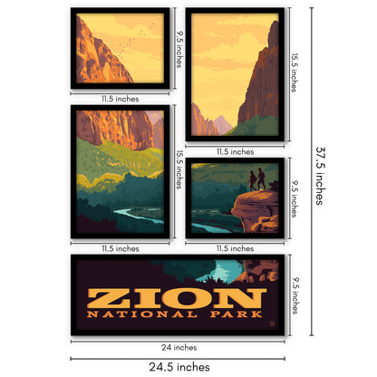 Zion National Park 5 Piece Grid Wall Art Room Decor Set  - Framed