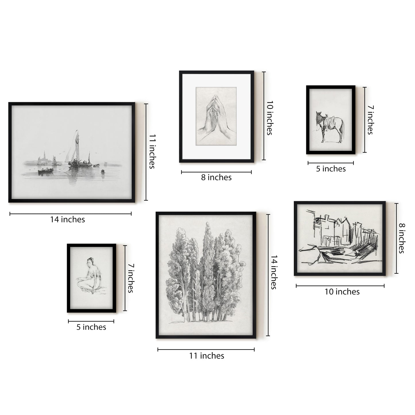 6 Piece Vintage Gallery Wall Art Set - Whispered Canvases Art by Maple + Oak