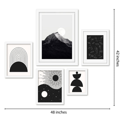 Americanflat 5 Piece Black Framed Gallery Wall Art Set - Black Abstract Balance Landscape