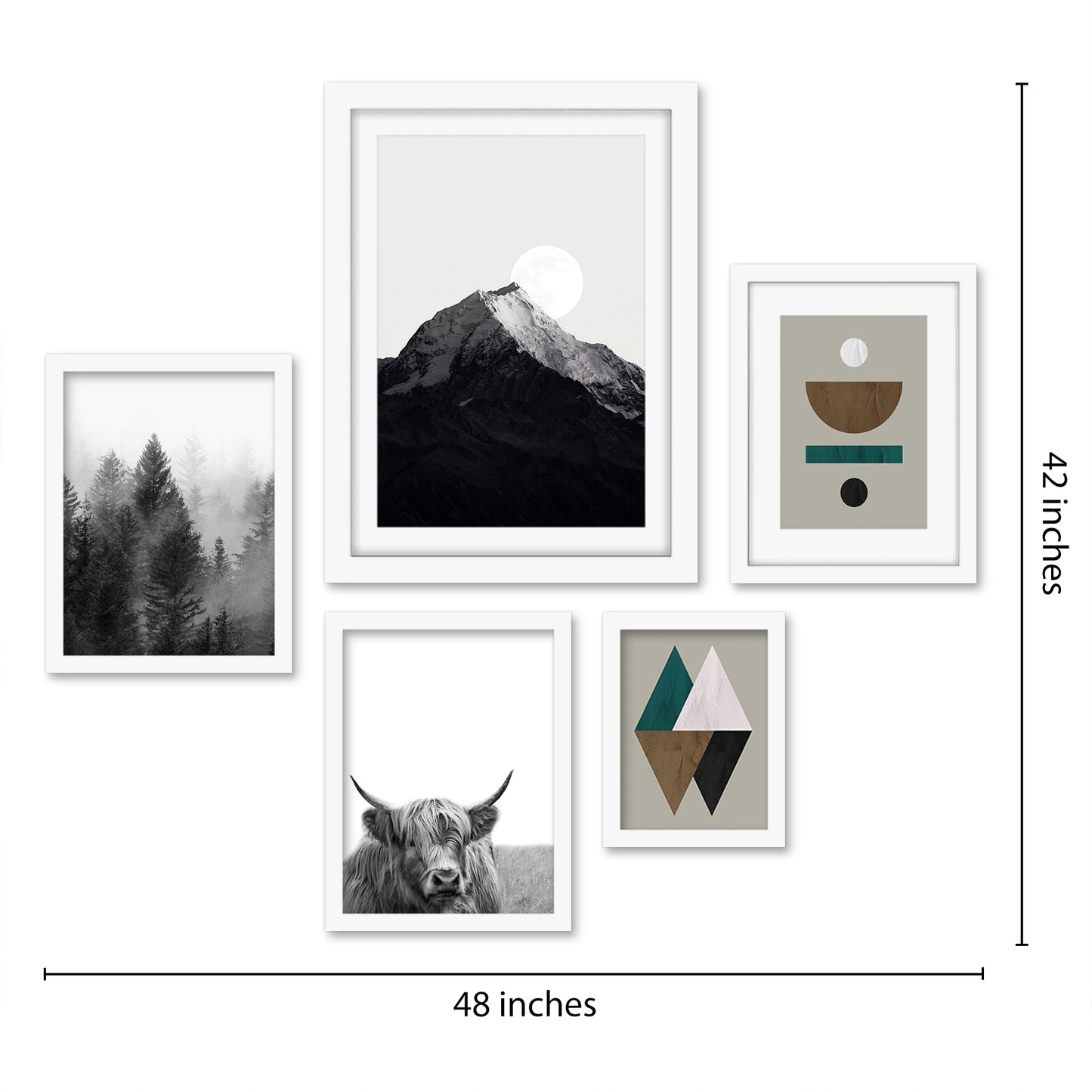 Americanflat 5 Piece Black Framed Gallery Wall Art Set - Black & White Landscape & Earth Tones Abstract Nature