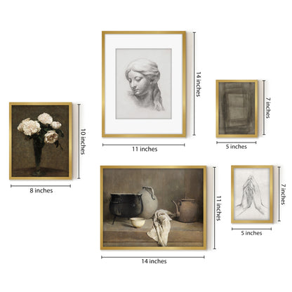 5 Piece Vintage Gallery Wall Art Set - Artistic Medley Art by Maple + Oak