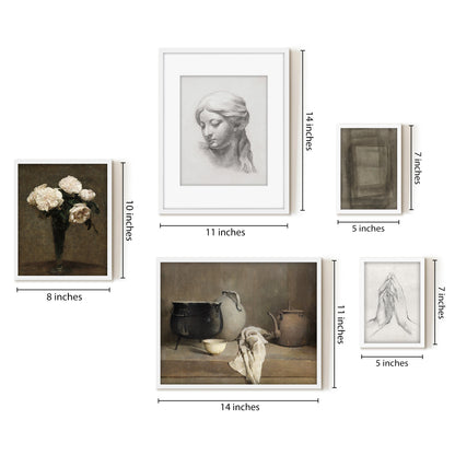 5 Piece Vintage Gallery Wall Art Set - Artistic Medley Art by Maple + Oak