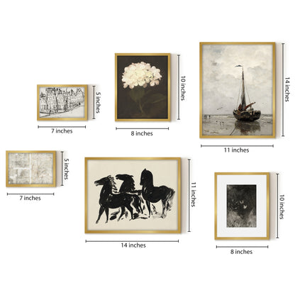 6 Piece Vintage Gallery Wall Art Set - Serenity Art by Maple + Oak