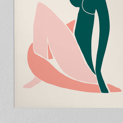 5 Piece Poster Gallery Wall Art Set - Pink & Green Abstract Woman Shapes - Print
