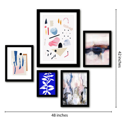 Americanflat 5 Piece Black Framed Gallery Wall Art Set - Blue & Pink Matisse Abstract Shapes