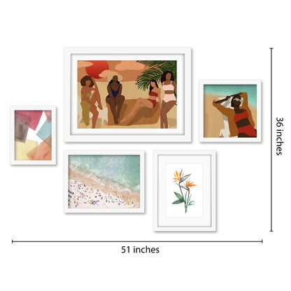 Americanflat 5 Piece Black Framed Gallery Wall Art Set - Female Beach Monstera