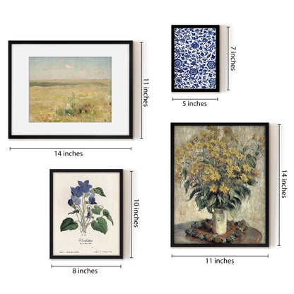 4 Piece Vintage Gallery Wall Art Set - Floral Impressions Art by Wall + Wonder