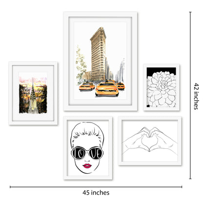 Americanflat 5 Piece Black Framed Gallery Wall Art Set - Watercolor NYC Women Love