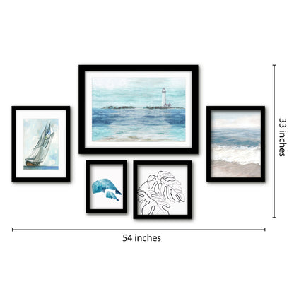 Americanflat 5 Piece Black Framed Gallery Wall Art Set - Ocean Sailing Lighthouse