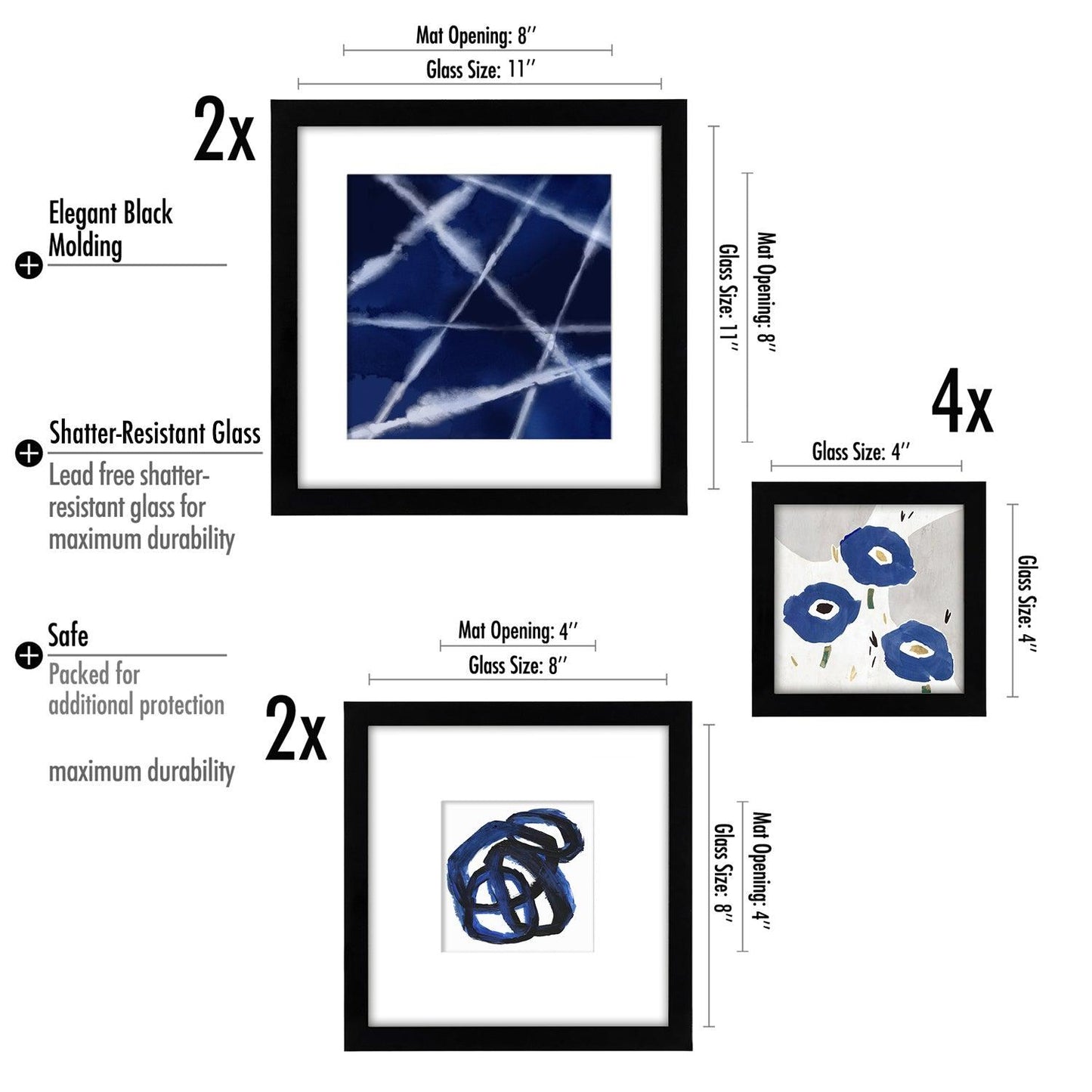 Shibori Blues - 8 Piece Framed Gallery Wall Art Set - Americanflat