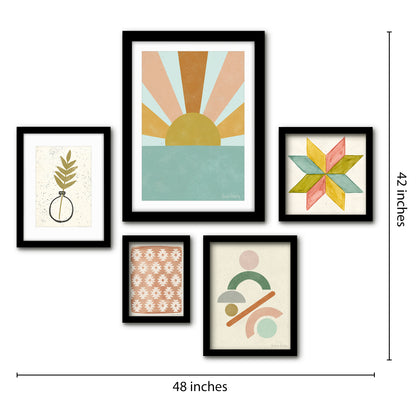 Americanflat 5 Piece Black Framed Gallery Wall Art Set - Pastel Colored Abstract Shapes