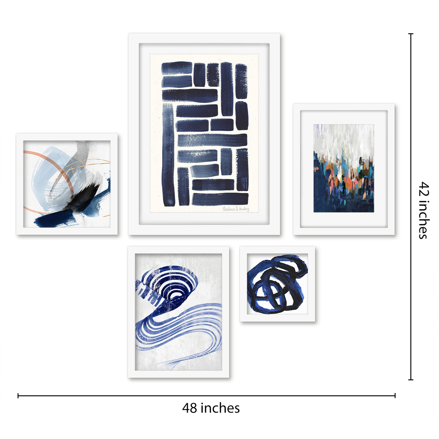 Americanflat 5 Piece Black Framed Gallery Wall Art Set - Blue Abstract Shapes Pattern