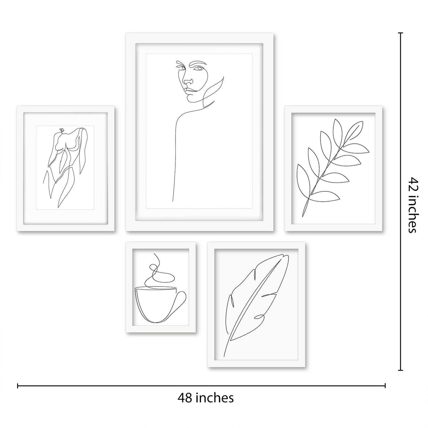 Americanflat 5 Piece Black Framed Gallery Wall Art Set - Black Line Art Botanical & Female Silhouettes