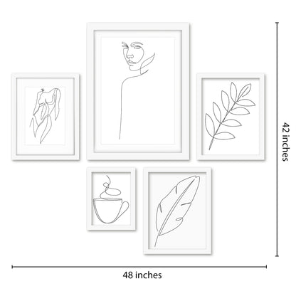 Americanflat 5 Piece Black Framed Gallery Wall Art Set - Black Line Art Botanical & Female Silhouettes