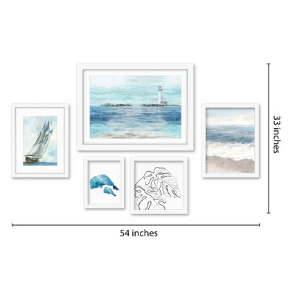 Americanflat 5 Piece Black Framed Gallery Wall Art Set - Ocean Sailing Lighthouse