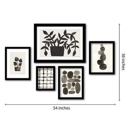 Americanflat 5 Piece Black Framed Gallery Wall Art Set - Watercolor Black Abstract Nature