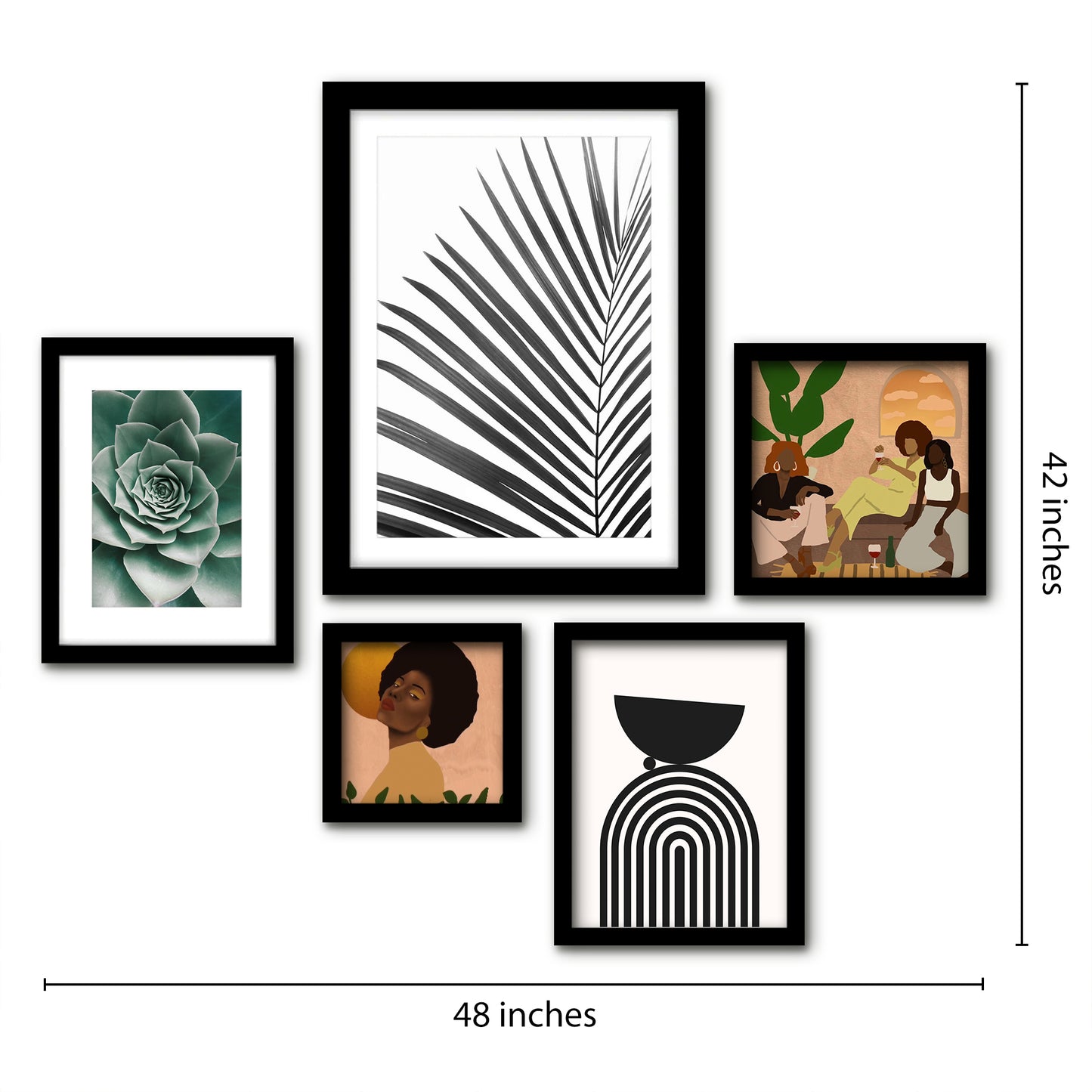 Americanflat 5 Piece Black Framed Gallery Wall Art Set - Female Floral Shapes